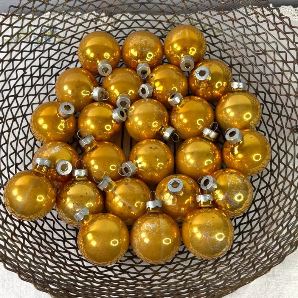 24 Vintage Gold Glass Ball Christmas Ornaments HD Hallmark